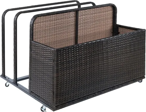 Almacenamiento de flotador de doble capa junto a la piscina, almacenamiento al aire libre, carrito de piscina de ratán PE al aire libre con ruedas