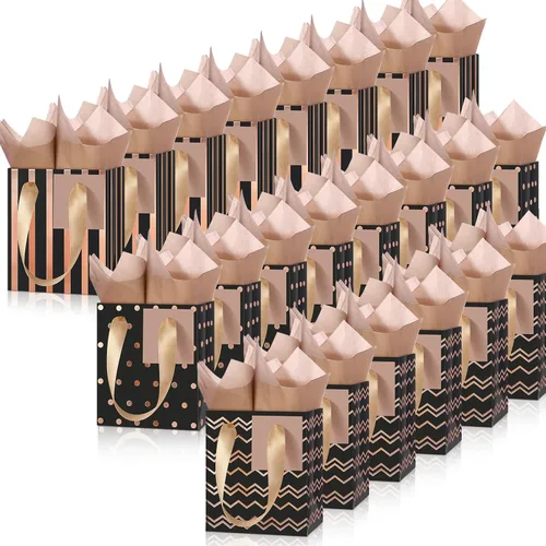 Miniatura 15 de Tenare - 24 pequeñas bolsas de regalo pequeñas de papel metálicas para fiestas, pequeñas con asas, papel de seda para joyas, envoltura de regalo