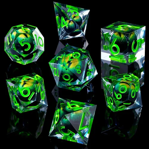 Miniatura 30 de DND Juego de dados de 8 piezas con ojo de dragón extra D20-Beholder's Eye Liquid Core Sharp Edge Resina poliédrica hecha a mano 2 × D20 D4 D6 D8 D10