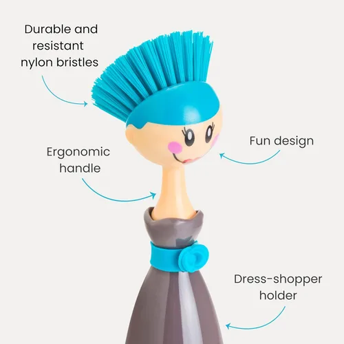 Miniatura 3 de Vigar Dolls Arandelle - Cepillo para platos con vestido estampado, 9-3/5 pulgadas