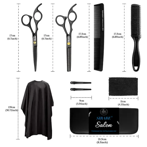 Miniatura 6 de Sirabe Juego de 10 tijeras de corte de cabello, kit profesional de tijeras de corte de pelo con tijeras de corte, tijeras de adelgazamiento, peine