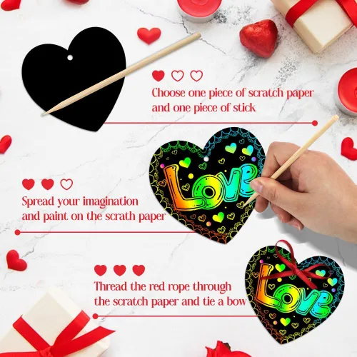 Miniatura 5 de MDCGFOD Paquete de 36 regalos para el día de San Valentín para niños, cuna de corazón para arañar arco iris, manualidades de San Valentín para 36