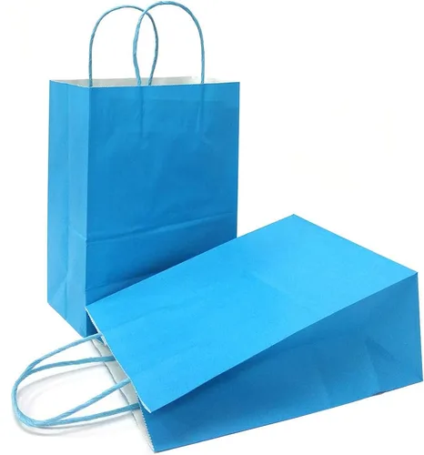Miniatura 56 de AZOWA Bolsas de regalo mini de papel kraft con asas (Azul claro, 4x2.4x6, 25 piezas)