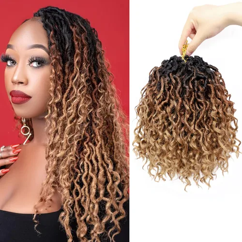 Miniatura 40 de Goddess Locs - Cabello de ganchillo de 10 pulgadas, 7 paquetes de cabello de ganchillo bohemio sintético para mujeres negras, rastas de ganchillo #1B