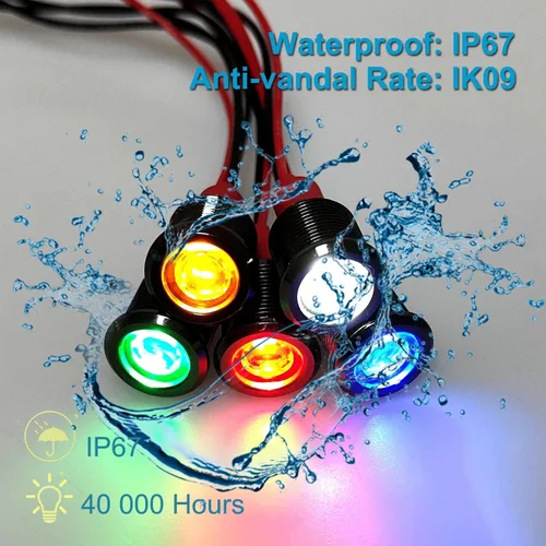 Miniatura 4 de 5 unidades de 0.236 in 12V-24V 20mA luz indicadora LED de metal de ahorro de energía, bisel cromado negro, orificio de montaje de 1/4 pulgadas