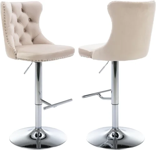 Miniatura 100 de Aoowow Juego de 2 taburetes de bar giratorios, taburetes de bar ajustables con respaldo de terciopelo copetudo, sillas de bar modernas tapizadas