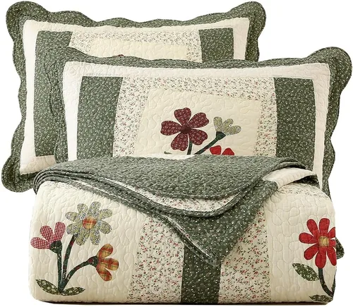 Miniatura 9 de vctops Juego de colcha acolchada de algodón con retazos bohemios, tamaño Twin, 2 piezas, suave, reversible, ligero, juego de cubrecama con estampado