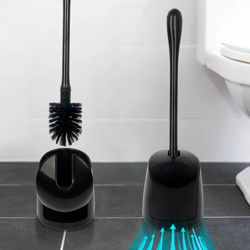 Miniatura 7 de Juego de cepillo de inodoro y soporte CELOX, cepillo compacto para inodoro con base de ventilación transpirable, kit de limpieza para baño, negro