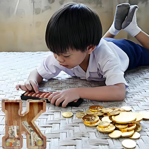 Miniatura 6 de YWMSGM Alcancía grande de madera para niños y niñas, 26 letras alcancía con nombre, bendición, bricolaje, regalo personalizado para el día del niño