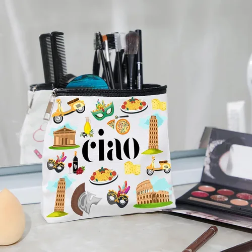 Miniatura 5 de WZJHCL Bolsa de maquillaje Italy Trip - Kit cosmético de recuerdo italiano para regalo de vacaciones y viajes, Ciao, Moda