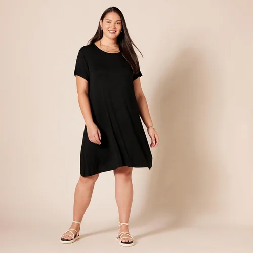 Miniatura 6 de Tienda Essentials - Vestido de manga corta con vuelo y con cuello redondo para mujer (disponible en talla extragrande)