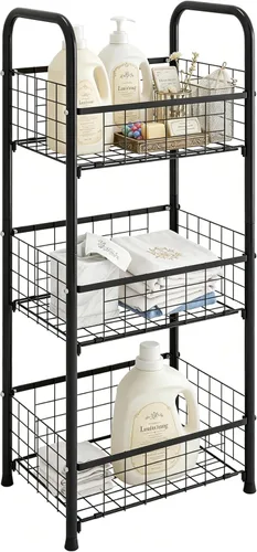Miniatura 6 de PROXRACER Estante Independiente de 3 Niveles, Organizador de Estantes para Baño con Pies Ajustables, Torre de Almacenamiento de Metal y Acero