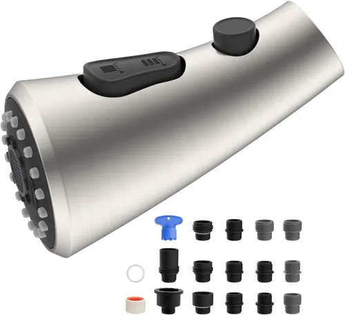 Miniatura 16 de Hibbent Cabezal rociador desplegable para grifo de cocina, boquilla rociadora de 3 funciones con 15 adaptadores, repuesto de cabezal de grifo