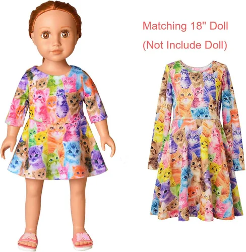 Miniatura 16 de Qpancy Vestidos a juego para muñecas y niñas, trajes de unicornio de manga larga, ropa de algodón