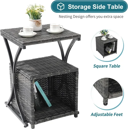 Miniatura 4 de OC Orange-Casual Juego de muebles de patio de 6 piezas con otomana, juego de silla y mesa de mimbre gris para exteriores, muebles de balcón