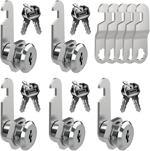 EG STARTS Paquete de 5 cerraduras de leva con llave igual, cerraduras cilíndricas de 5/8 pulgadas y 7/8 pulgadas, caja de herramientas segura para