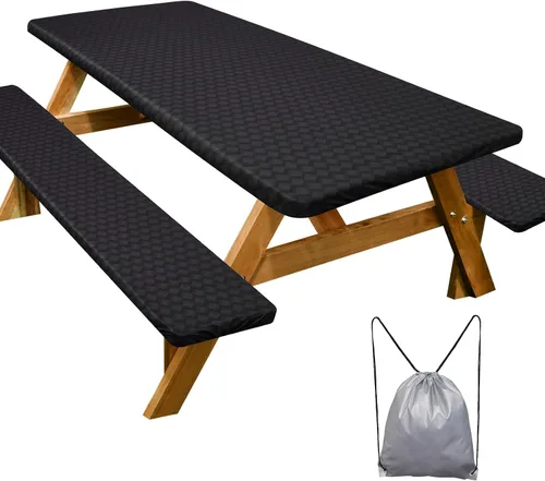 Miniatura 20 de Funda de mesa de picnic con fundas para bancos Esenciales de camping Mantel de picnic impermeable y a prueba de viento con bolsa de cordón, funda