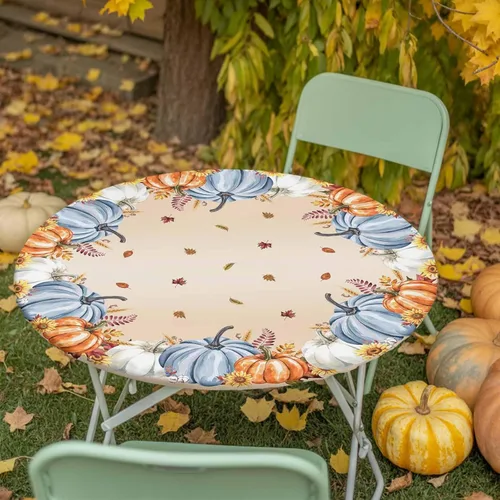 Miniatura 32 de Mantel redondo ajustado con diseño floral de mandala aguamarina, estilo étnico bohemio con borde elástico, impermeable, mantel circular de flores