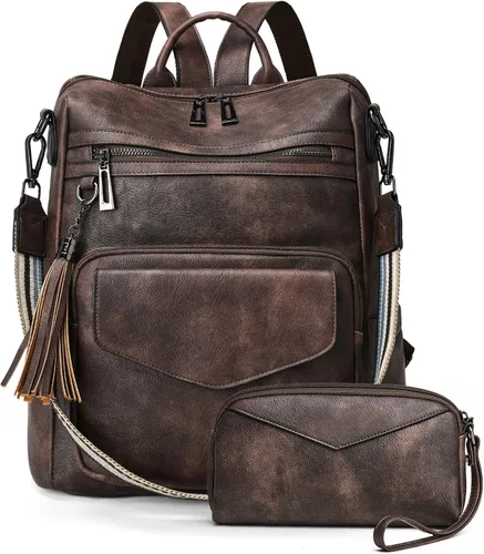 OPAGE Mochila Bolso para Mujeres de Cuero Diseñador de Moda Mochila Bolso Mochila de Viaje Bolsas de Hombro para Damas con Muñequera, Mochilas de