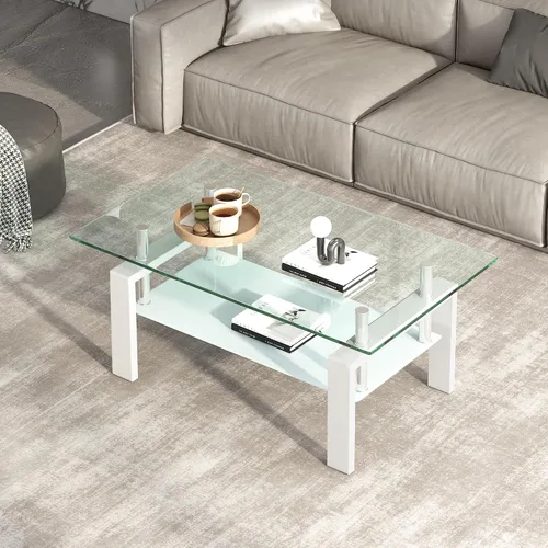 Miniatura 12 de Mesa de centro rectangular de vidrio para sala de estar, con mesa de vidrio templado y capa de MDF, para sala de estar y oficina
