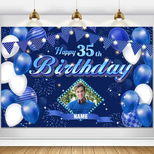 Miniatura 57 de Dicodes Fondo de decoración de feliz cumpleaños número 100 color azul marino personalizado, cartel con purpurina, pancarta, suministros
