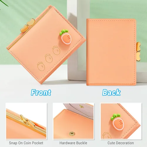 Miniatura 4 de YINHEXI Cartera para mujer, tarjetero para mujer, pequeño bolso triple con bloqueo RFID, bonita cartera pequeña de cuero con bolsillo para mujeres