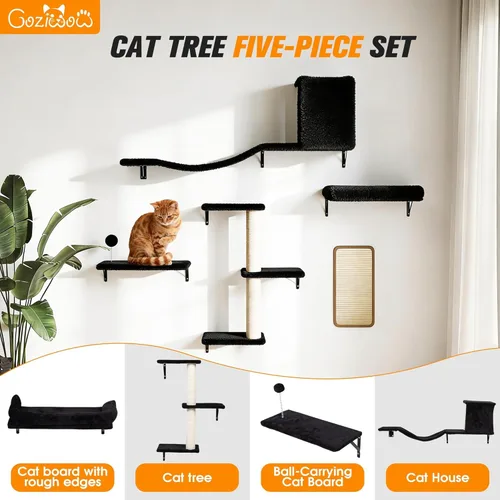 Miniatura 2 de COZIWOW Muebles para gatos montados en la pared, estantes y perchas de pared para gatos, estantes flotantes para gatos para pared, juego de 5