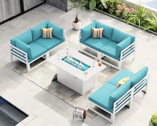 Miniatura 33 de NICESOUL - Juego de 10 muebles de patio extra grandes de aluminio moderno, sofá para exteriores con asiento de 29" de profundidad y ancho, 500 lbs
