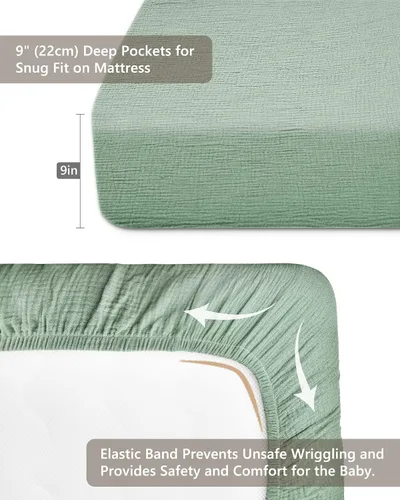 Miniatura 3 de Sábanas de cuna para niños y niñas, sábanas ajustables para cama de bebé y niño pequeño de 28" x 52", ropa de cama de colchón de cuna de muselina