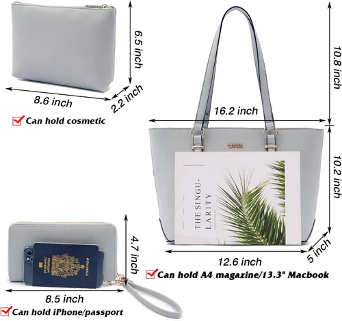 Miniatura 4 de Qiyuer - Juego de carteras y bolsos para mujer, bolso de trabajo, bolso de mano, bolso de hombro con asa superior, bolso con cartera a juego