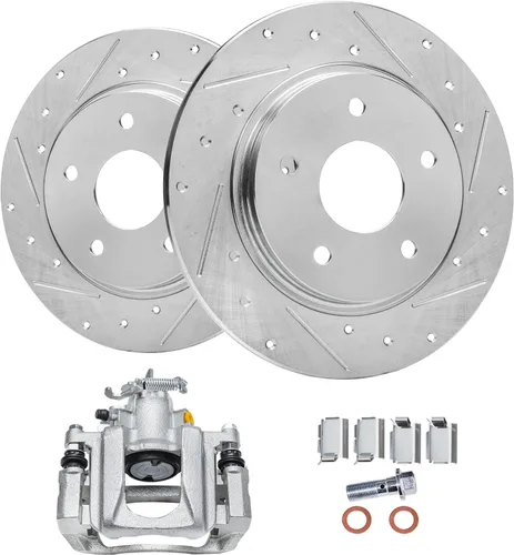 Miniatura 27 de Detroit Axle - Rotores de freno traseros perforados y ranurados + Reemplazo de calibrador de freno de disco trasero derecho para Acura TL Honda