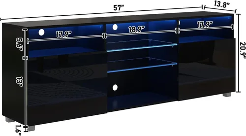Miniatura 2 de St.Mandyu Soporte de TV LED para TV de 60/65/70 pulgadas, moderno centro de mesa de televisión con cajón y luces LED, centro de entretenimiento