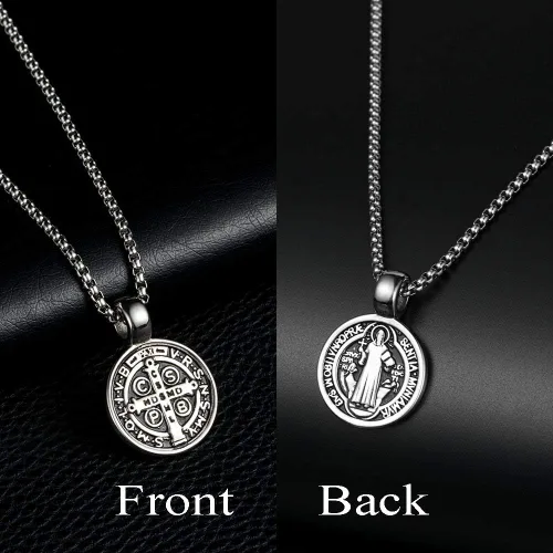 Miniatura 4 de Collar con colgante de medalla de exorcismo de San Benito para hombre acero inoxidable cruz católica romana protección de demonio joyería religiosa