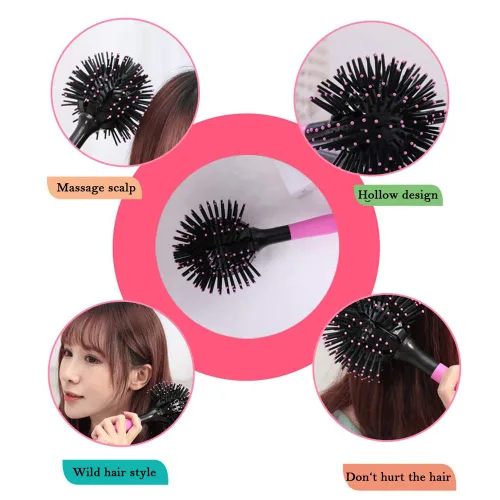 Miniatura 2 de Cepillo de pelo esférico peine esférico 3D peine bomba rizo cepillo de pelo peinado salón redondo herramienta de rizado para hombres mujeres