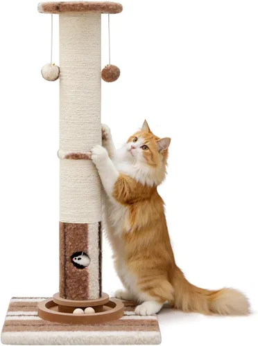 Miniatura 8 de Woochpet Poste rascador para gatos de 34 pulgadas de alto con pista de bola para gatos, resistente y más grueso, de gran diámetro, poste rascador