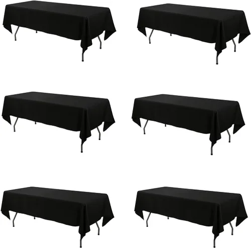Mantel rectangular de poliéster de 60 x 102 pulgadas, color negro, lavable para mesa de 6 pies, perfecto para bodas, fiestas, restaurantes,