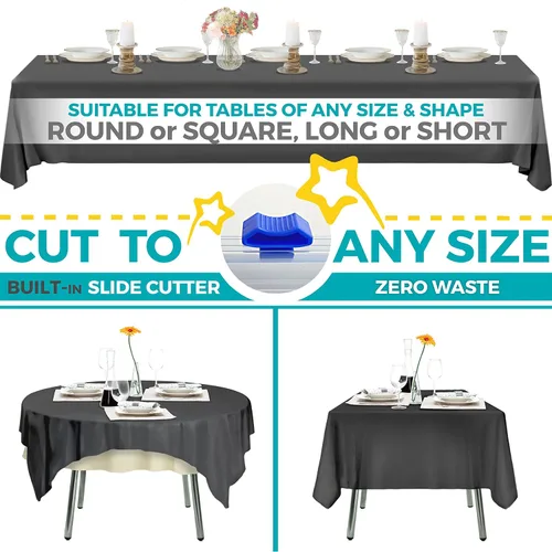 Miniatura 4 de Smarty Kiddo Rollo de mantel de plástico negro de 54 x 100 pies con caja de cortador integrada, mantel desechable para fiestas, pícnic, eventos