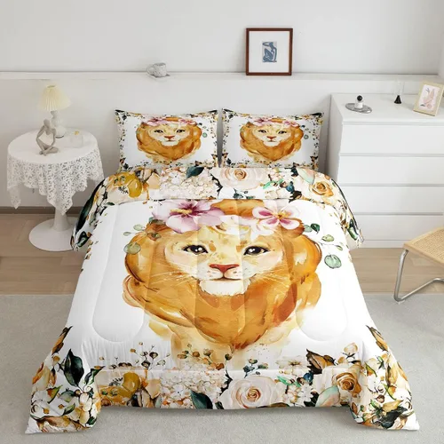Miniatura 21 de Erosebridal Lindo juego de edredón con diseño de gatos, ropa de cama con temática de animales, edredón y juegos de ropa de cama de flores coloridas