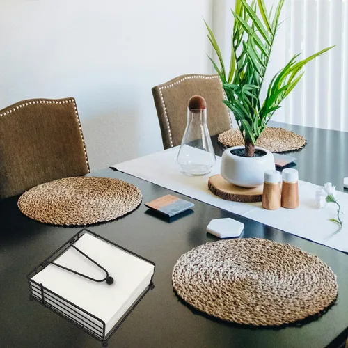 Miniatura 9 de hiwafifi Servilletero para mesa, dispensador de servilletas plano con brazo pesado, soporte cuadrado de papel de cóctel de elegante hierro rústico