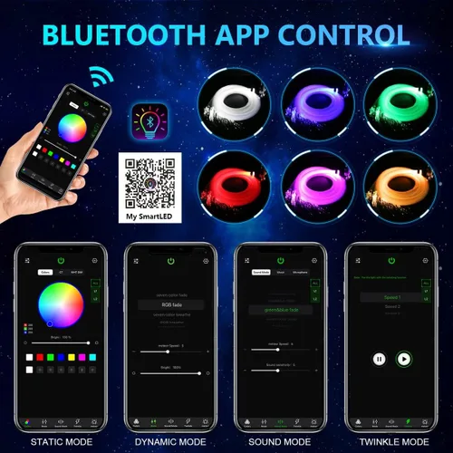 Miniatura 3 de Kit de luces de fibra óptica de alta luminosidad AMKI Twinkle de 32 W, 1000 piezas, para techo estrellado, 0.076 cm 5 m de fibra óptica, RGBW
