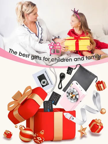 Miniatura 9 de Cámara digital, cámara de videoblogs 4K con enfoque automático para fotografía con tarjeta de 32 GB, cámara digital compacta portátil de 48 Rosa