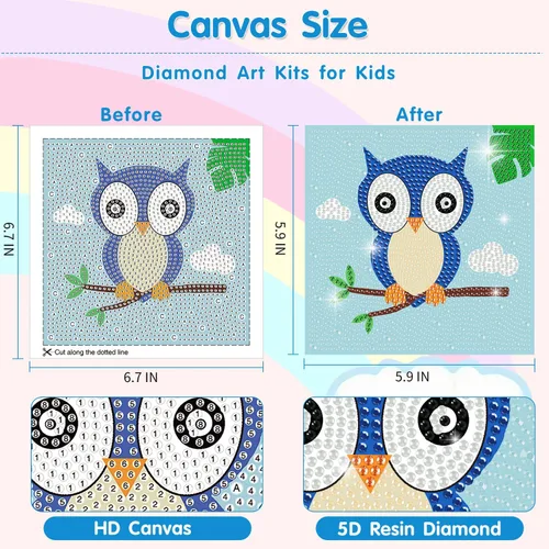Miniatura 5 de DIYGEMDOT Paquete de 6 kits de arte de diamantes para niños, lindos animales pintura de diamantes para principiantes, arte de gemas DIY 5D para Y004
