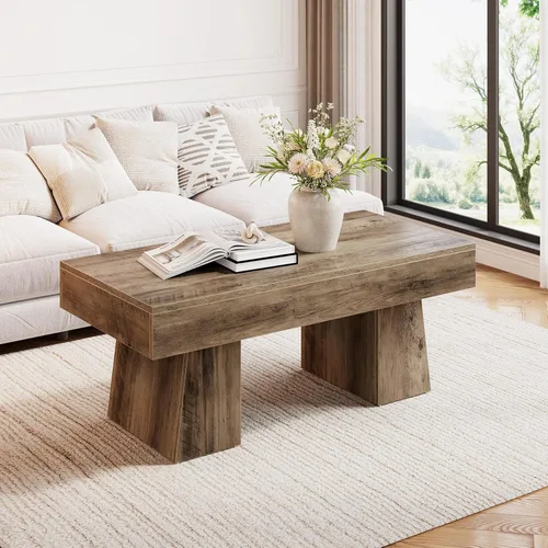 Miniatura 12 de LITTLE TREE - Mesa de café de granja, mesas de centro rectangulares de madera de 47 pulgadas con base gruesa, muebles modernos de cóctel y té