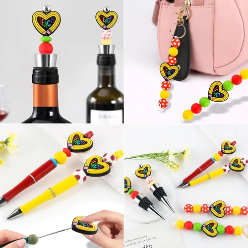 Miniatura 4 de Sunrony 12 piezas de abalorios focales de silicona para hacer llaveros, abalorios focales de silicona de personaje de maestra para bolígrafos