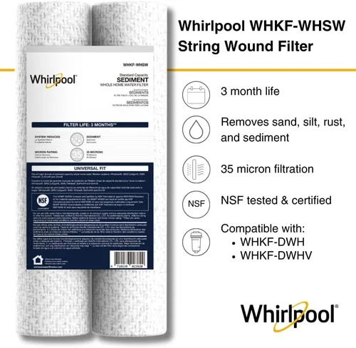 Miniatura 2 de Whirlpool Filtros de agua para toda la casa de 35 micrones, 10 x 2.5 pulgadas, filtración certificada NSF que reduce los sedimentos para agua