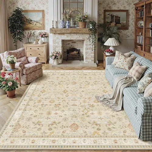 Miniatura 26 de HUGEAR Alfombra de entrada de 2 x 3 pulgadas, vintage, beige, pequeña, lavable a máquina, retro, floral, alfombra de pelo bajo, aspirable