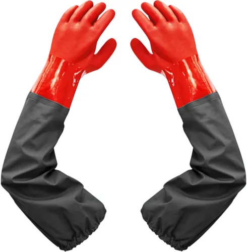 Haiou Guantes impermeables de brazo largo, guantes de goma rojos para hombres y mujeres (25 pulgadas, L, rojo)