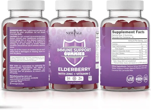 Miniatura 8 de NEW AGE Gomitas de apoyo al sistema inmunológico, gomitas Sambucus Black Elderberry con vitamina C y zinc (120 unidades (paquete de 2))