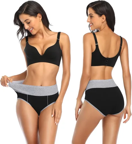 Miniatura 2 de Annenmy Ropa interior de cintura alta para mujer ropa interior de algodón para mujer ropa interior con control de abdomen sin rollitos bragas