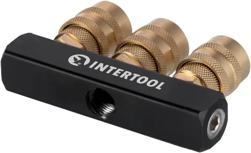 Miniatura 2 de INTERTOOL Colector divisor de aire de 3 vías, 1/4" NPT, conectores de acoplamiento rápido de latón, bloque recto PT08-1855